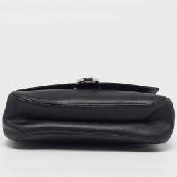 Pre Owned Salvatore Ferragamo Gancini Flap Black Leather Shoulder Bag