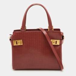 Pre Owned Salvatore Ferragamo 2-Way Red Leather Gancini Buckle Tote