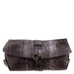 Pre Owned Salvatore Ferragamo Dark Beige Karung Clutch
