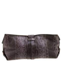 Pre Owned Salvatore Ferragamo Dark Beige Karung Clutch