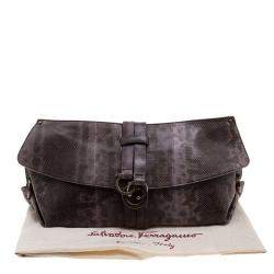 Pre Owned Salvatore Ferragamo Dark Beige Karung Clutch