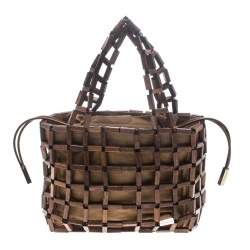 Salvatore Ferragamo Brown Rod Connector Wood Drawstring Bag
