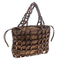 Salvatore Ferragamo Brown Rod Connector Wood Drawstring Bag
