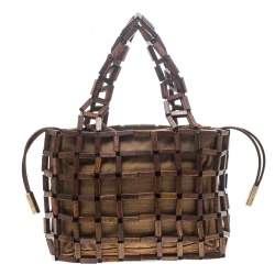 Salvatore Ferragamo Brown Rod Connector Wood Drawstring Bag