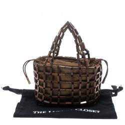 Salvatore Ferragamo Brown Rod Connector Wood Drawstring Bag