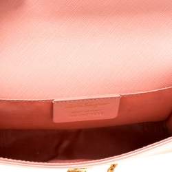 Pre Owned Salvatore Ferragamo Peach Leather Vara Bow Chain Clutch
