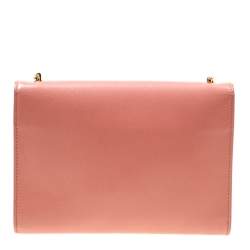 Pre Owned Salvatore Ferragamo Peach Leather Vara Bow Chain Clutch