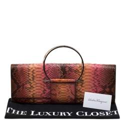 Pre Owned Salvatore Ferragamo Multicolour Python Leather Ring Handle Clutch
