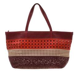 مملوكة مسبقًا Salvatore Ferragamo Multicolor Leather Laser Cut Shopper Tote