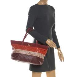 مملوكة مسبقًا Salvatore Ferragamo Multicolor Leather Laser Cut Shopper Tote