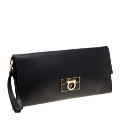 Pre Owned Salvatore Ferragamo Black Leather Afef Gancio Clutch