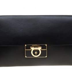 Pre Owned Salvatore Ferragamo Black Leather Afef Gancio Clutch
