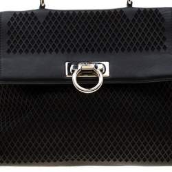 Pre Owned Salvatore Ferragamo Black Lasercut Leather Medium Sofia Satchel