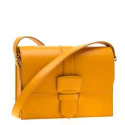 Salvatore Ferragamo Mustard Leather Altea Box Crossbody Bag