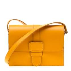 Salvatore Ferragamo Mustard Leather Altea Box Crossbody Bag