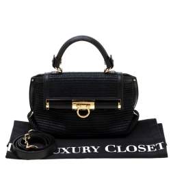 Pre Owned Salvatore Ferragamo Black Raffia and Leather Small Sofia Satchel