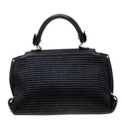 Pre Owned Salvatore Ferragamo Black Raffia and Leather Small Sofia Satchel