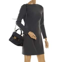 Pre Owned Salvatore Ferragamo Black Raffia and Leather Small Sofia Satchel