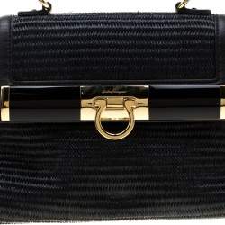 Pre Owned Salvatore Ferragamo Black Raffia and Leather Small Sofia Satchel
