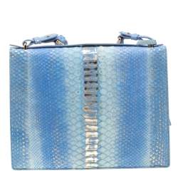 Pre Owned Salvatore Ferragamo Blue/Gold Python Gancio Lock Shoulder Bag