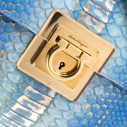 Pre Owned Salvatore Ferragamo Blue/Gold Python Gancio Lock Shoulder Bag
