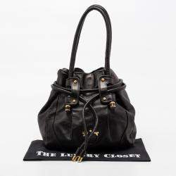 Salvatore Ferragamo Black Leather Drawstring Hobo