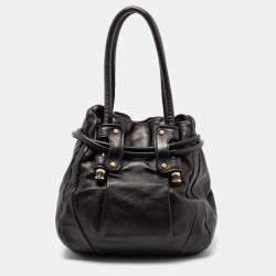 Salvatore Ferragamo Black Leather Drawstring Hobo