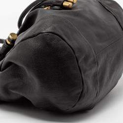 Salvatore Ferragamo Black Leather Drawstring Hobo