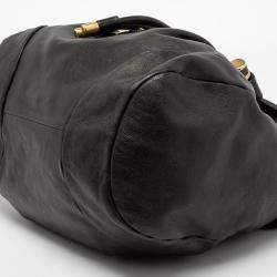 Salvatore Ferragamo Black Leather Drawstring Hobo