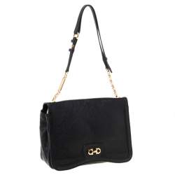 مملوكة مسبقًا Salvatore Ferragamo Black Leather Gancini Flap Shoulder Bag