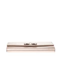 Salvatore Ferragamo Beige Metallic Leather Bow Continental Wallet