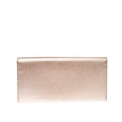 Salvatore Ferragamo Beige Metallic Leather Bow Continental Wallet