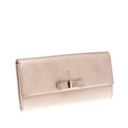 Salvatore Ferragamo Beige Metallic Leather Bow Continental Wallet