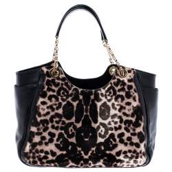 Pre Owned حقيبة سالفاتوري فيراغامو بيتولا جلد و فرو نقشة الفهد بني وأسود