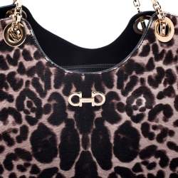 Pre Owned حقيبة سالفاتوري فيراغامو بيتولا جلد و فرو نقشة الفهد بني وأسود