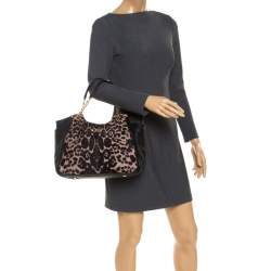 Pre Owned حقيبة سالفاتوري فيراغامو بيتولا جلد و فرو نقشة الفهد بني وأسود