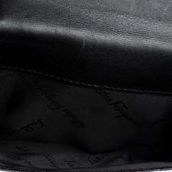 Pre Owned Salvatore Ferragamo Black Signature Leather Flap Compact Wallet