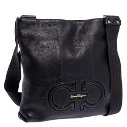 Pre Owned Salvatore Ferragamo Black Leather Messenger Bag