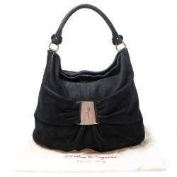 Pre Owned Salvatore Ferragamo Black Nubuck and Leather Hobo 