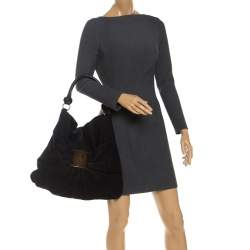 Pre Owned Salvatore Ferragamo Black Nubuck and Leather Hobo 