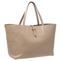 Pre Owned Salvatore Ferragamo Beige Woven Leather Bice Tote