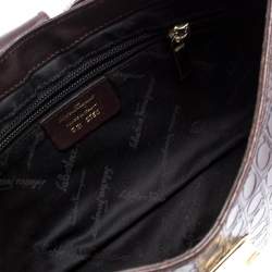 Pre Owned Salvatore Ferragamo Brown Gancini Embossed Leather Shoulder Bag