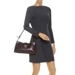 Pre Owned Salvatore Ferragamo Brown Gancini Embossed Leather Shoulder Bag
