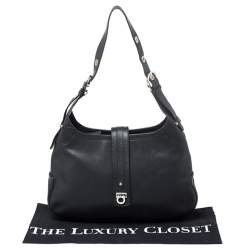 Pre Owned Salvatore Ferragamo Black Leather Hobo