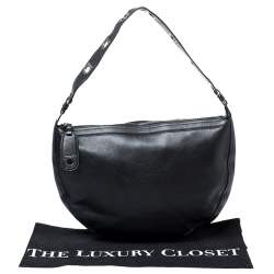 Pre Owned Salvatore Ferragamo Black Leather Gancini Hobo