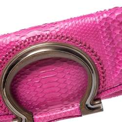 مملوكة مسبقًا Salvatore Ferragamo Fuchsia Python Foldover Clutch