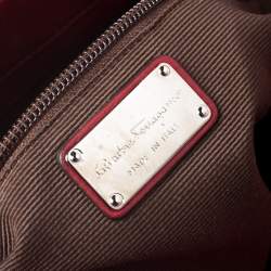 Salvatore Ferragamo Red Patent Leather Braided Handle Hobo