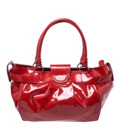 Pre Owned Salvatore Ferragamo Red Patent Leather Marisa Satchel