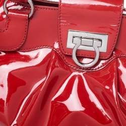 Pre Owned Salvatore Ferragamo Red Patent Leather Marisa Satchel