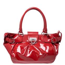 Pre Owned Salvatore Ferragamo Red Patent Leather Marisa Satchel